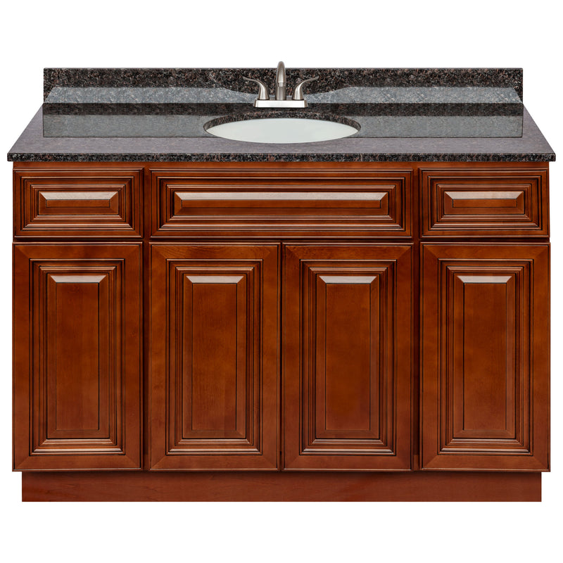 Brown Bathroom Vanity 48", Tan Brown Granite Top, Faucet LB5B TB494-48GN-5B