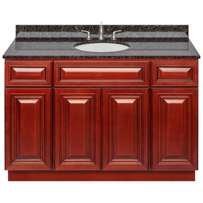 Cherry Bathroom Vanity 48", Tan Brown Granite Top, Faucet LB4B TB498-48CH-4B