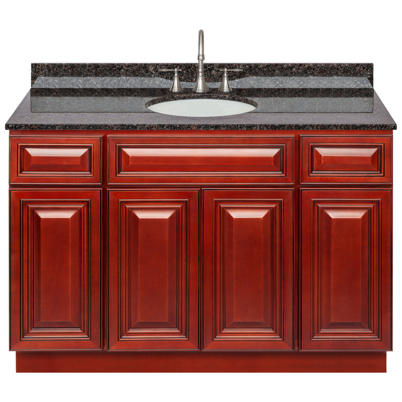 Cherry Bathroom Vanity 48", Tan Brown Granite Top, Faucet LB7B TB498-48CH-7B