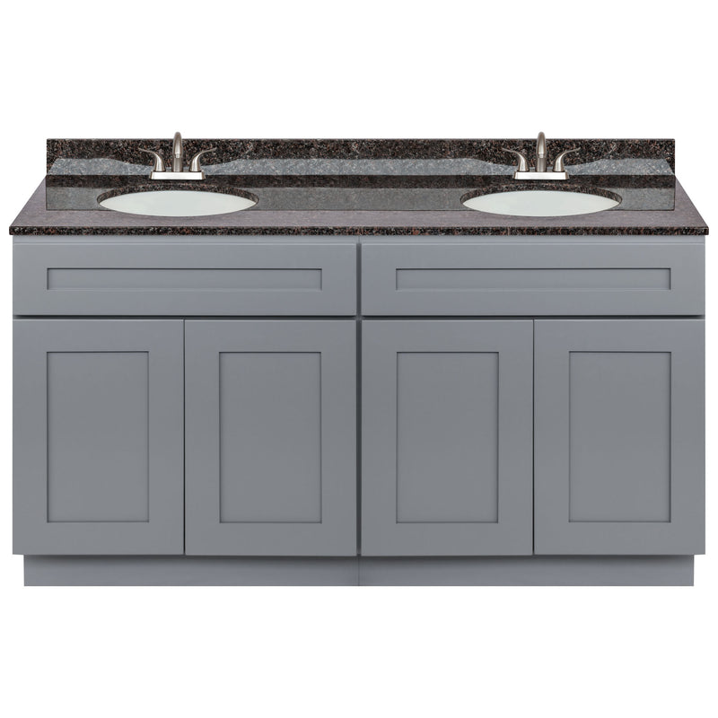 Cherry Double Bathroom Vanity 60", Tan Brown Granite Top, Faucet LB5B TB614-60CG-5B