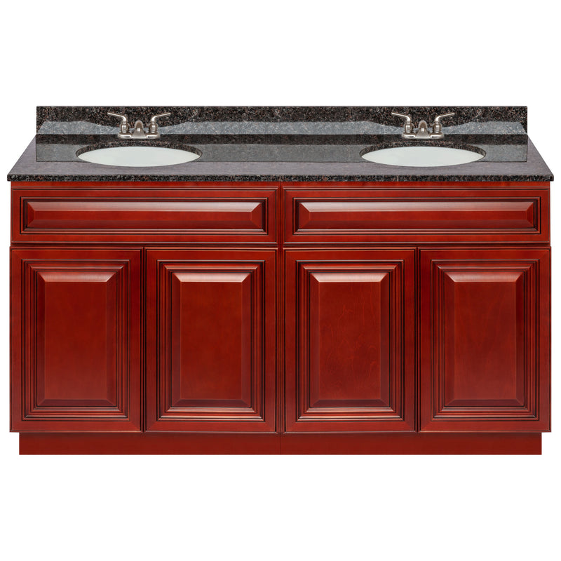 Cherry Double Bathroom Vanity 60", Tan Brown Granite Top, Faucet LB3B TB614-60CH-3B