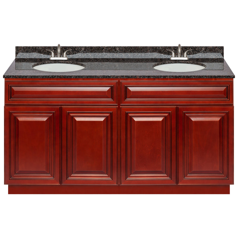 Cherry Double Bathroom Vanity 60", Tan Brown Granite Top, Faucet LB5B TB614-60CH-5B