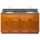 Brown Double Bathroom Vanity 60", Tan Brown Granite Top, Faucet LB7B TB618-60NP-7B