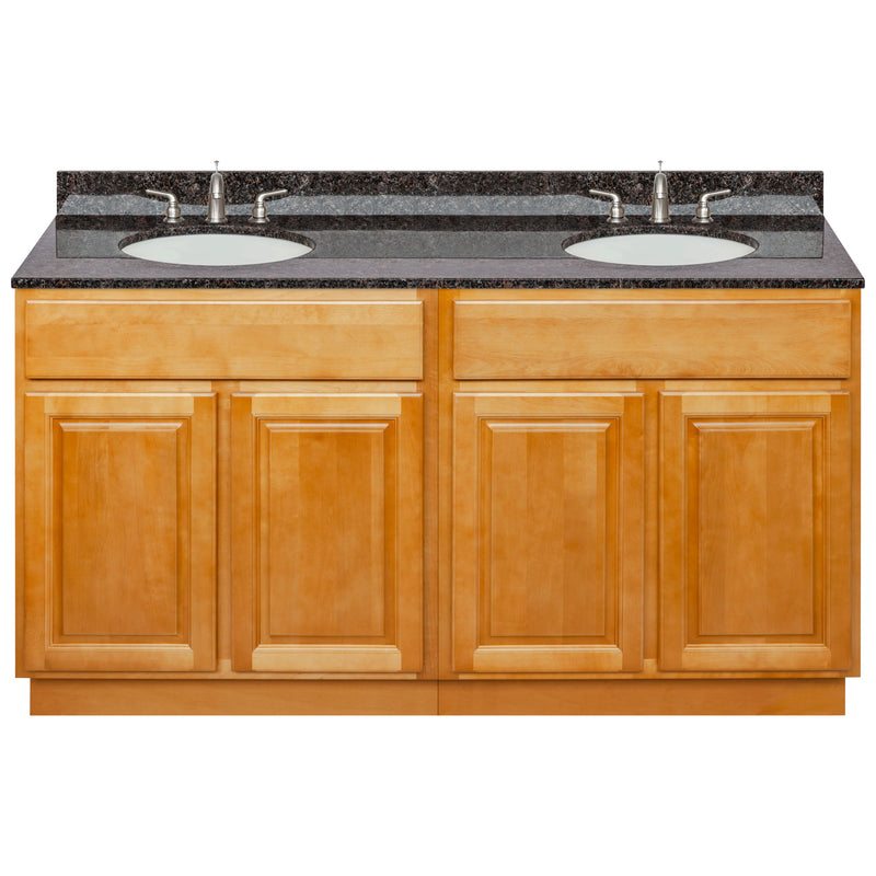 Brown Double Bathroom Vanity 60", Tan Brown Granite Top, Faucet LB4B TB618-60RC-4B