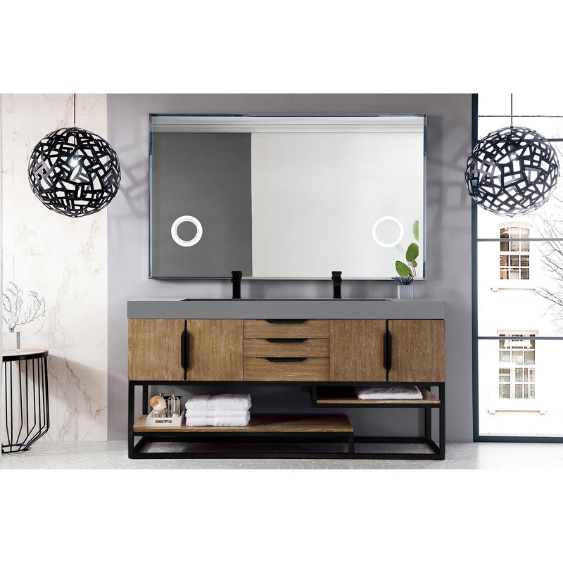 James Martin Columbia 72" Double Vanity Latte Oak Matte Black with Dusk Gray Glossy Composite Top 388-V72D-LTO-MB-DGG