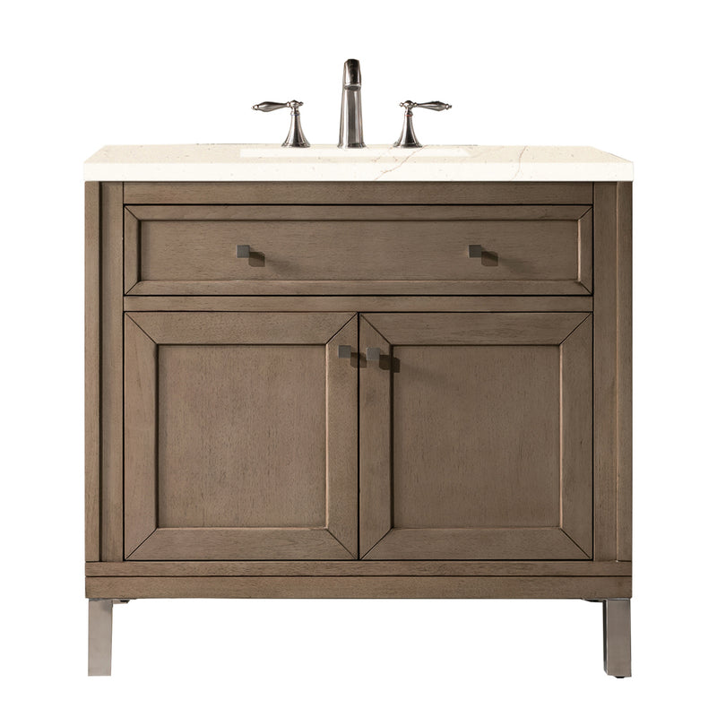 James Martin Chicago 36" Single Vanity Whitewashed Walnut with 3 cm Eternal Marfil Quartz Top 305-V36-WWW-3EMR