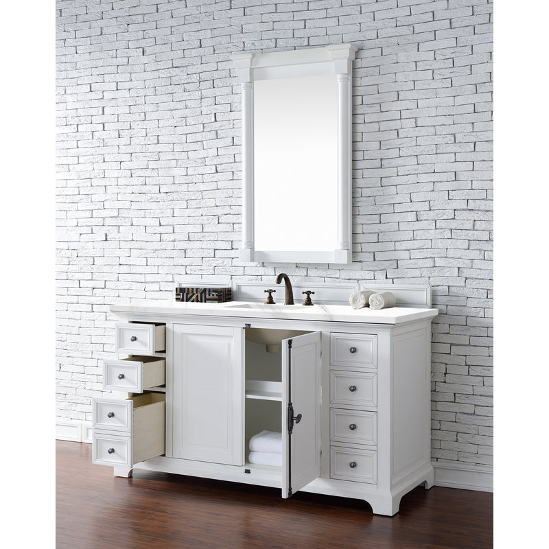 James Martin Providence 60" Single Vanity Cabinet Bright White with 3 cm Classic White Quartz Top 238-105-V60S-BW-3CLW