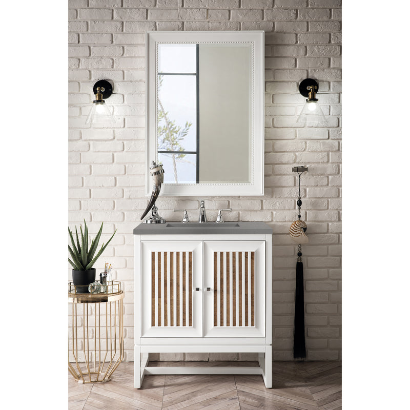 James Martin Athens 30" Single Vanity Cabinet Glossy White with 3 cm Gray Expo Quartz Top E645-V30-GW-3GEX