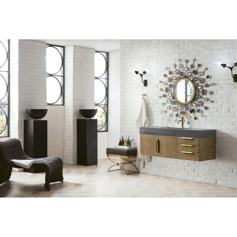 James Martin Mercer Island 48" Single Vanity Latte Oak Radiant Gold with Dusk Gray Glossy Composite Top 389-V48-LTO-G-DGG