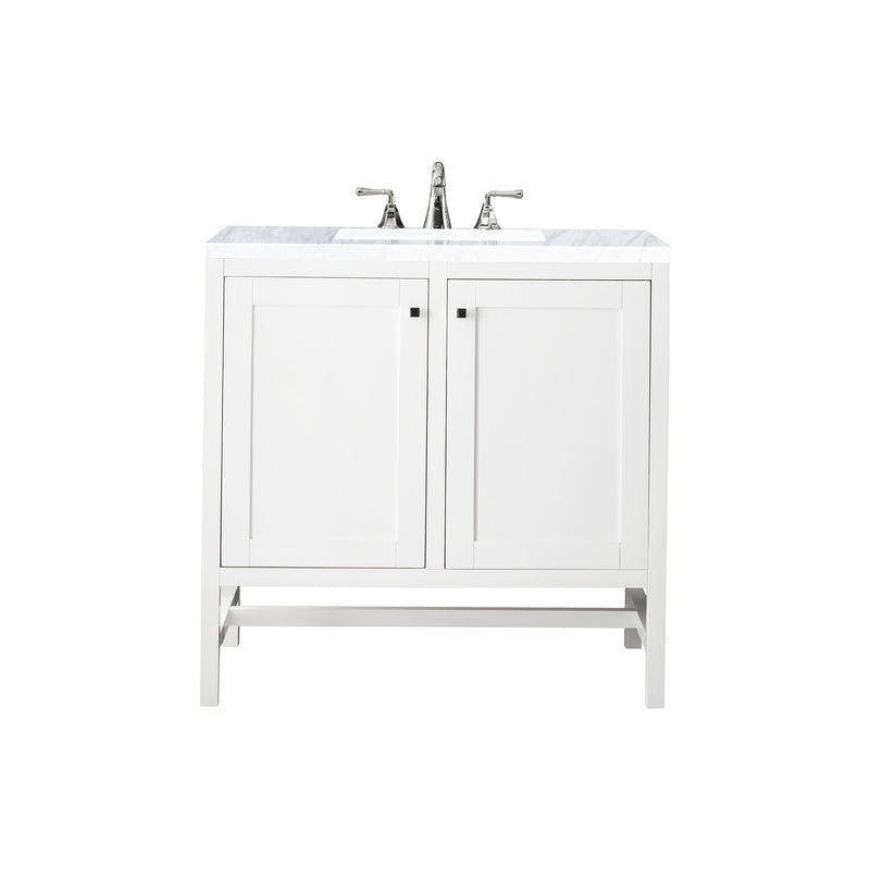 James Martin Addison 36" Single Vanity Cabinet with Doors Glossy White with 3 cm Carrara White Top E445-V36-GW-3CAR