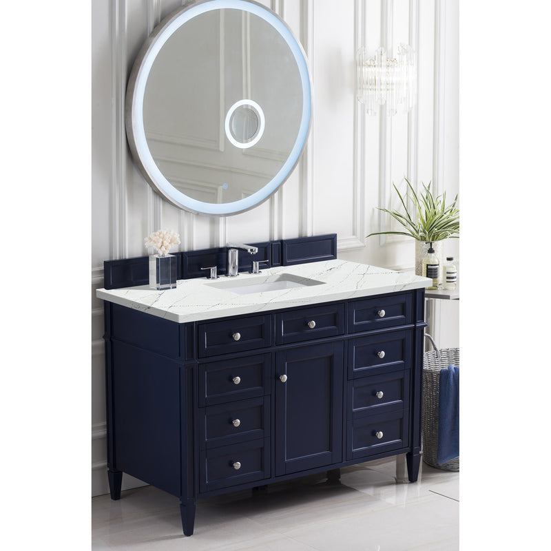 James Martin Brittany 48" Victory Blue Single Vanity with 3 cm Ethereal Noctis Quartz Top 650-V48-VBL-3ENC