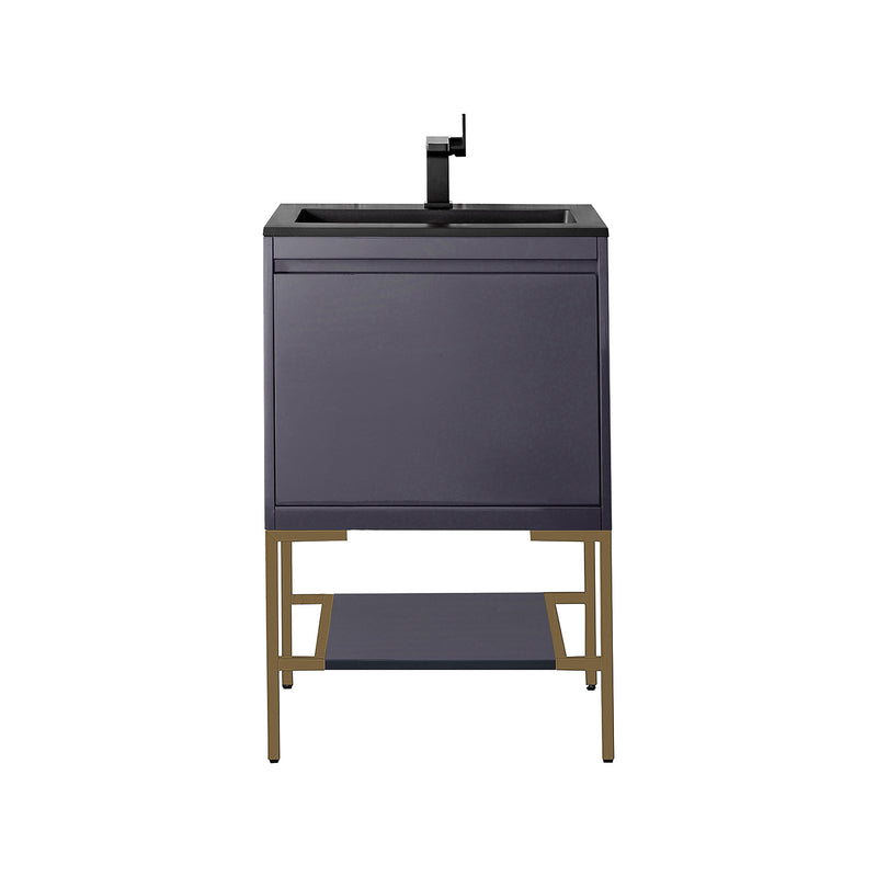 James Martin Milan 23.6" Single Vanity Cabinet Modern Gray Glossy Radiant Gold with Charcoal Black Composite Top 801V23.6MGGRGDCHB