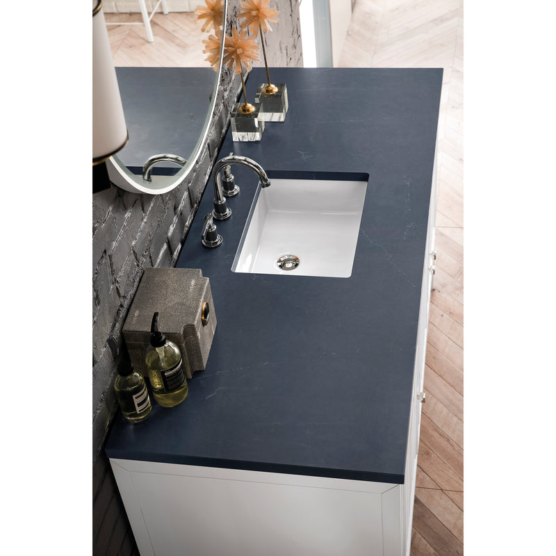 James Martin Athens 60" Single Vanity Cabinet Glossy White with 3 cm Charcoal Soapstone Quartz Top E645-V60S-GW-3CSP