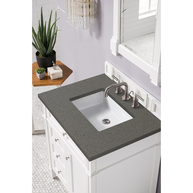 James Martin Brittany 30" Single Vanity Bright White with 3 cm Gray Expo Quartz Top 650-V30-BW-3GEX