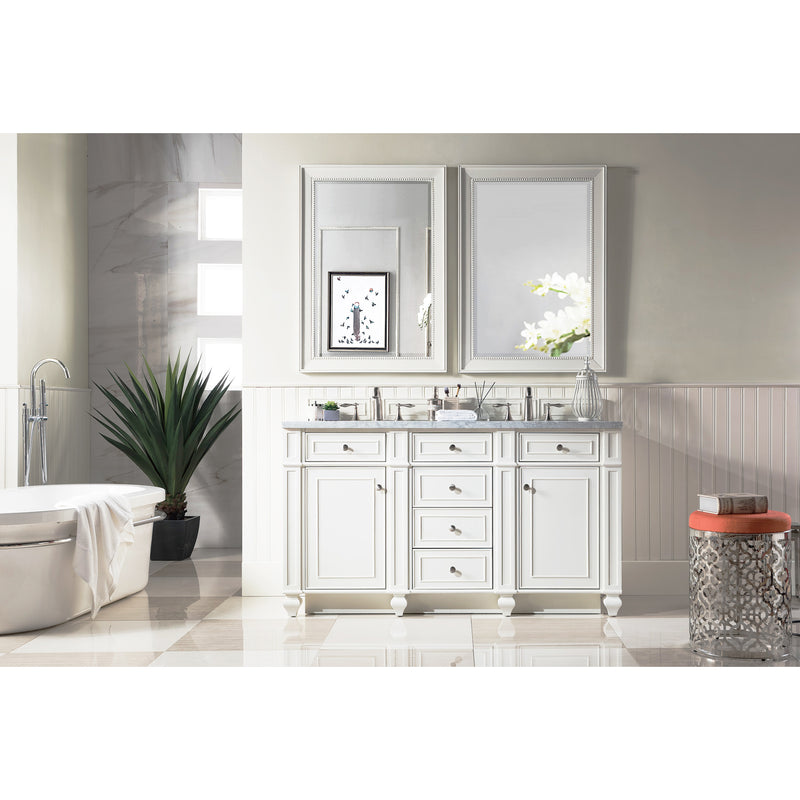 James Martin Bristol 60" Double Vanity Bright White with 3 cm Carrara Marble Top 157-V60D-BW-3CAR