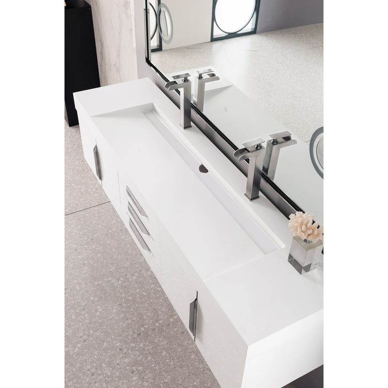 James Martin Mercer Island 72" Double Vanity Glossy White with Glossy White Composite Top 389-V72D-GW-A-GW