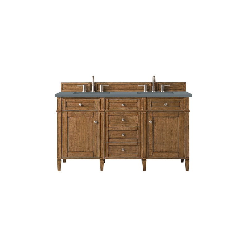 James Martin Brittany 60" Saddle Brown Double Vanity with 3 cm Cala Blue Quartz Top 650-V60D-SBR-3CBL