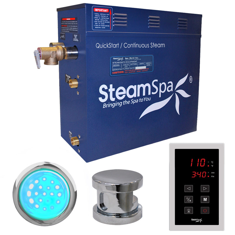 SteamSpa Indulgence 7.5 KW QuickStart Acu-Steam Bath Generator Package in Polished Chrome