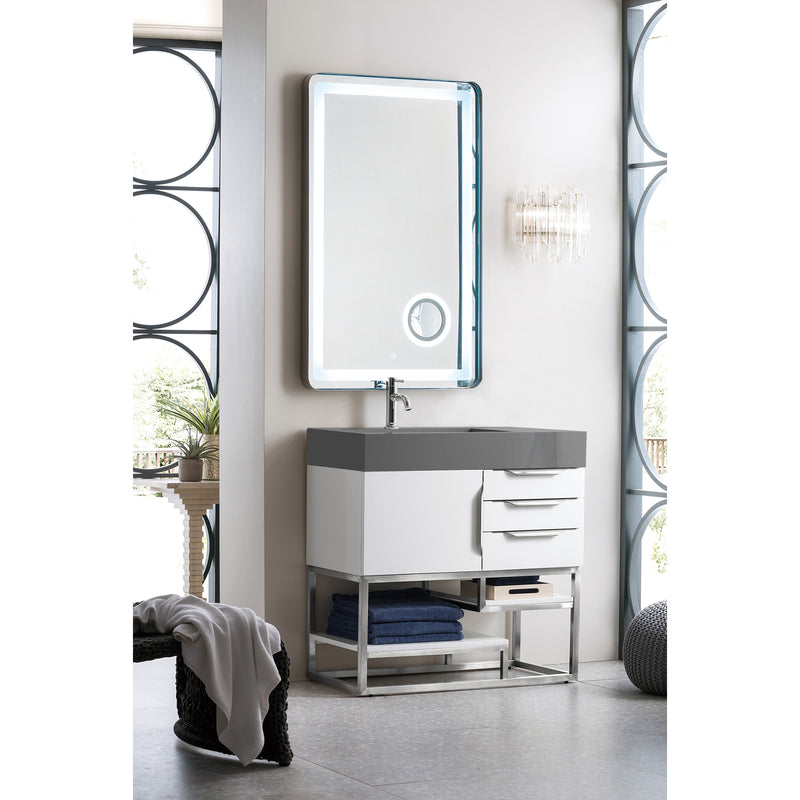 James Martin Columbia 36" Single Vanity Glossy White with Dusk Gray Glossy Composite Top 388-V36-GW-BN-DGG