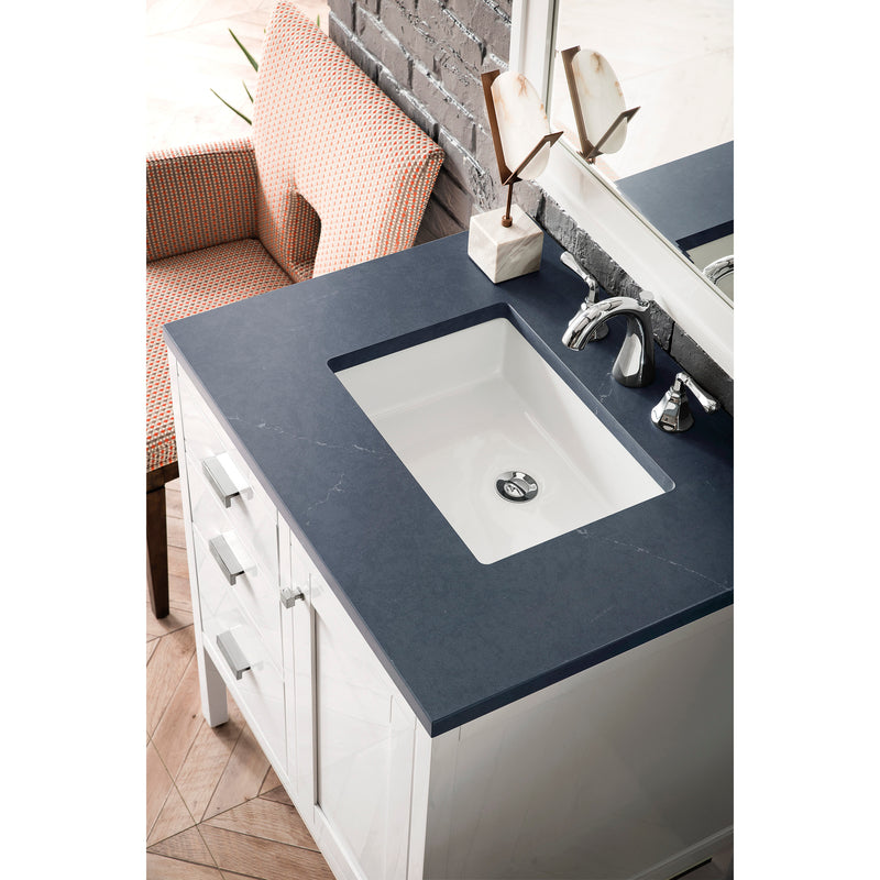 James Martin Addison 30" Single Vanity Cabinet Glossy White with 3 cm Charcoal Soapstone Quartz Top E444-V30-GW-3CSP