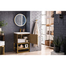 James Martin Columbia 24" Single Vanity Cabinet Latte Oak Radiant Gold with White Glossy Composite Countertop 388V24LTORGDWG