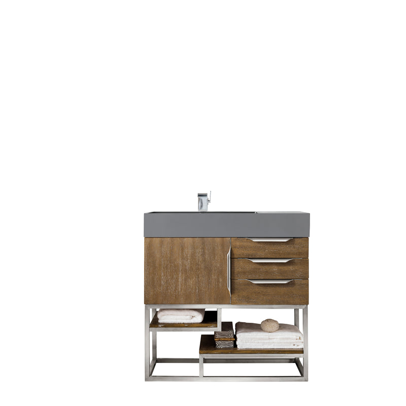 James Martin Columbia 36" Single Vanity Latte Oak with Dusk Grey Glossy Composite Top 388-V36-LTO-BN-DGG