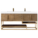 James Martin Columbia 72" Double Vanity Latte Oak Radiant Gold with Glossy White Composite Top 388-V72D-LTO-RG-GW