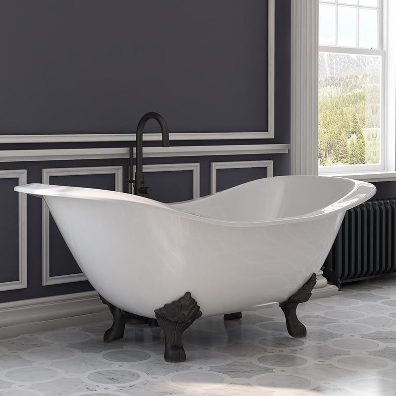 Cambridge Plumbing Cast Iron Double Ended Slipper Tub 71" x 30" No Drillings Rub BRZ Feet