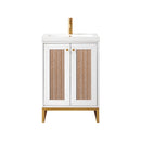 James Martin Chianti 24" Single Vanity Cabinet Glossy White Radiant Gold with White Glossy Resin Countertop E303-V24-GW-RGD-WG