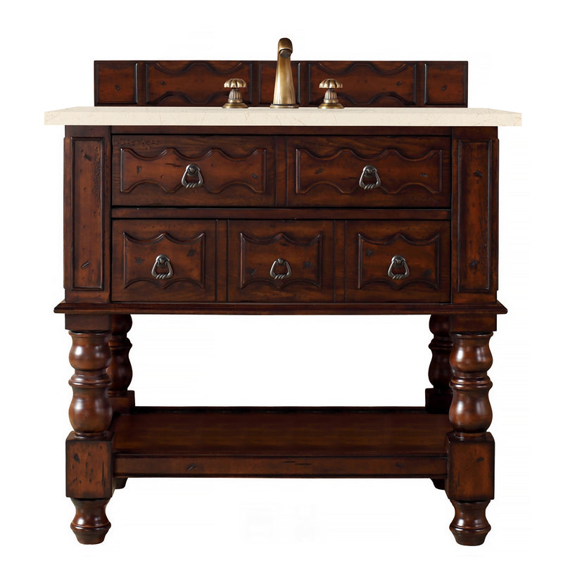 James Martin Castilian 36" Single Vanity Cabinet Aged Cognac with 3 cm Eternal Marfil Quartz Top 160-V36-ACG-3EMR