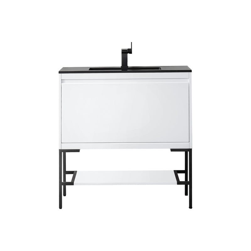 James Martin Milan 35.4" Single Vanity Cabinet Glossy White Matte Black with Charcoal Black Composite Top 801V35.4GWMBKCHB