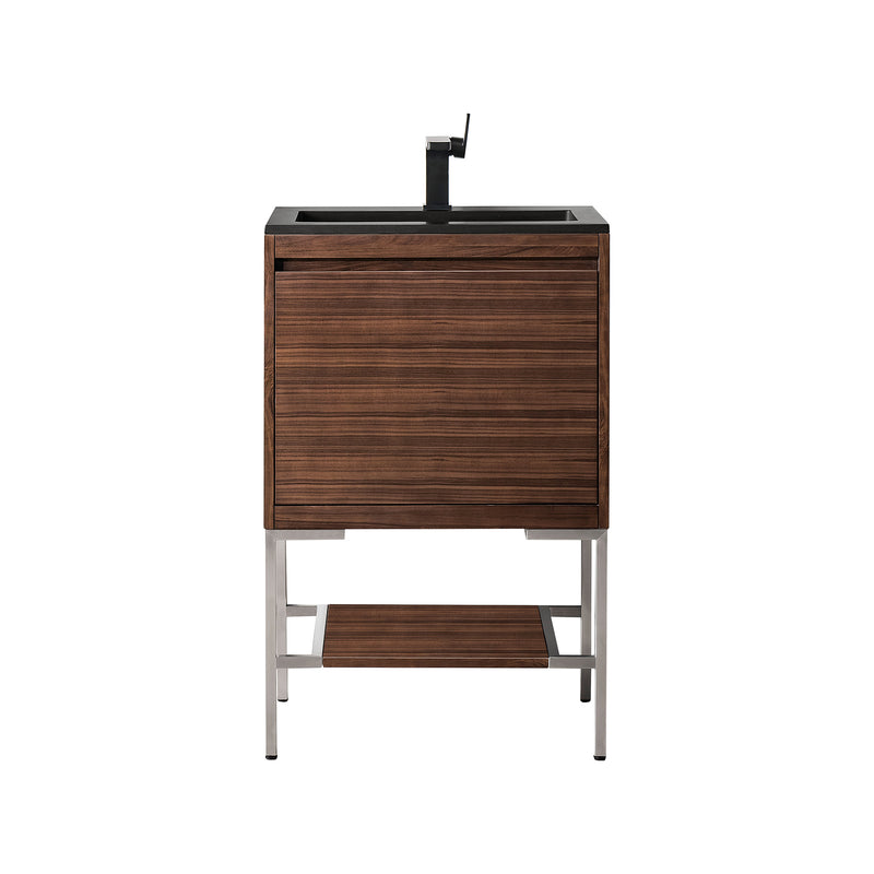 James Martin Milan 23.6" Single Vanity Cabinet Mid Century Walnut Brushed Nickel with Charcoal Black Composite Top 801V23.6WLTBNKCHB