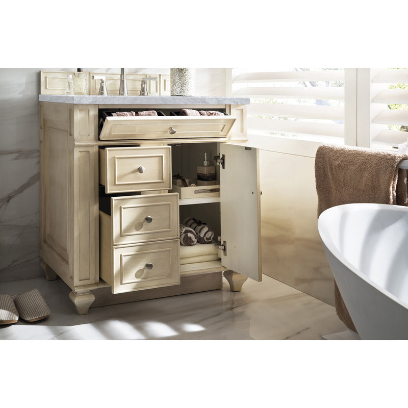 James Martin Bristol 30" Single Vanity Vintage Vanilla with 3 cm Carrara Marble Top 157-V30-VV-3CAR