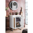 James Martin Chianti 24" Single Vanity Cabinet Glossy White Brushed Nickel with White Glossy Resin Countertop E303-V24-GW-BNK-WG