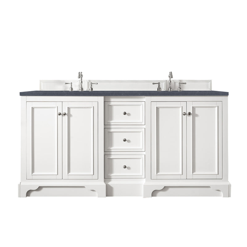 James Martin De Soto 72" Double Vanity Bright White with 3 cm Charcoal Soapstone Quartz Top 825-V72-BW-3CSP