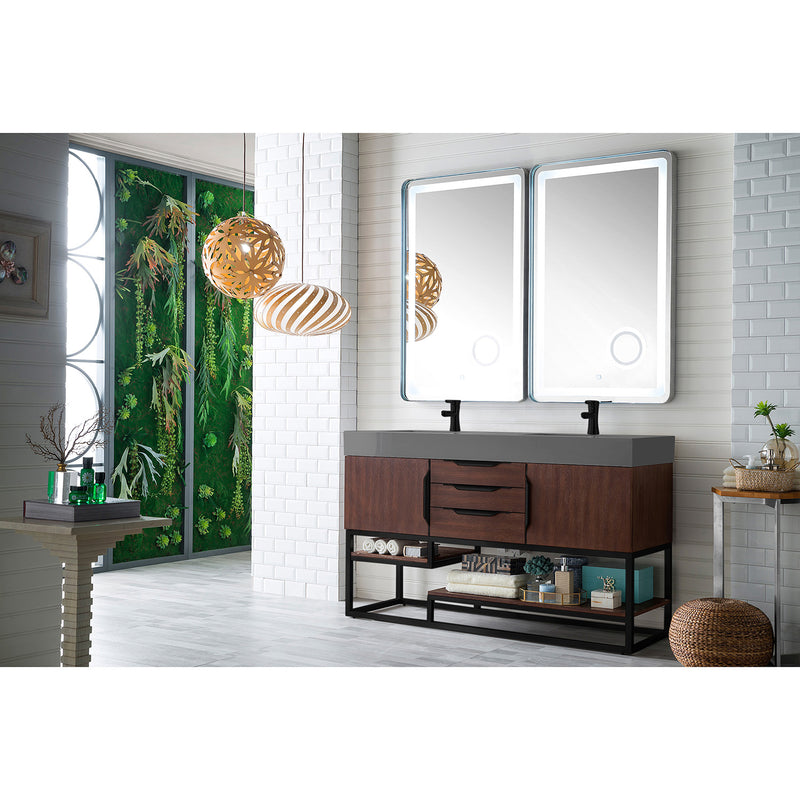 James Martin Columbia 59" Double Vanity Coffee Oak Matte Black with Dusk Gray Glossy Composite Top 388-V59D-CFO-MB-DGG