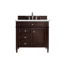 James Martin Brittany 36" Burnished Mahogany Single Vanity with 3 cm Ethereal Noctis Quartz Top 650-V36-BNM-3ENC