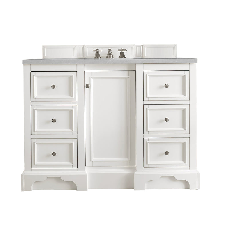 James Martin De Soto 48" Single Vanity Bright White with 3 cm Eternal Serena Quartz Top 825-V48-BW-3ESR