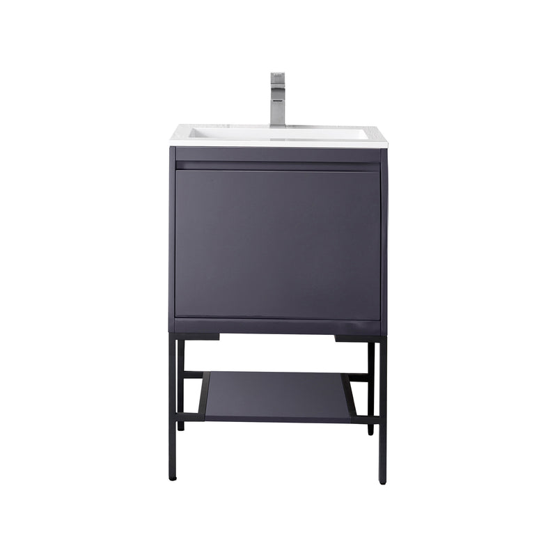 James Martin Milan 23.6" Single Vanity Cabinet Modern Grey Glossy Matte Black with Glossy White Composite Top 801V23.6MGGMBKGW