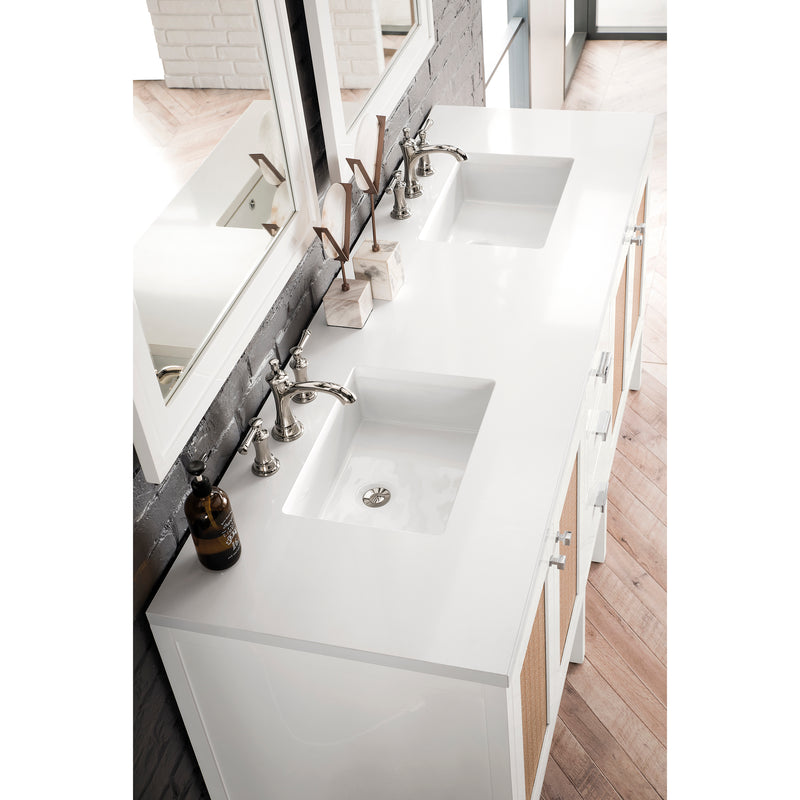 James Martin Addison 72" Double Vanity Cabinet Glossy White with 3 cm Classic White Quartz Top E444-V72-GW-3CLW