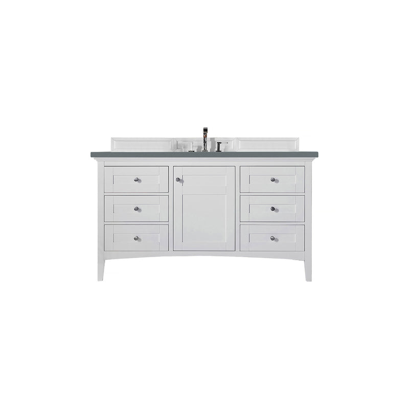 James Martin Palisades 60" Single Vanity Bright White with 3 cm Cala Blue Quartz Top 527-V60S-BW-3CBL