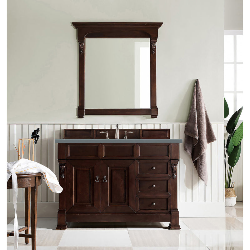 James Martin Brookfield 48" Burnished Mahogany Single Vanity with 3 cm Cala Blue Quartz Top 147-114-5266-3CBL