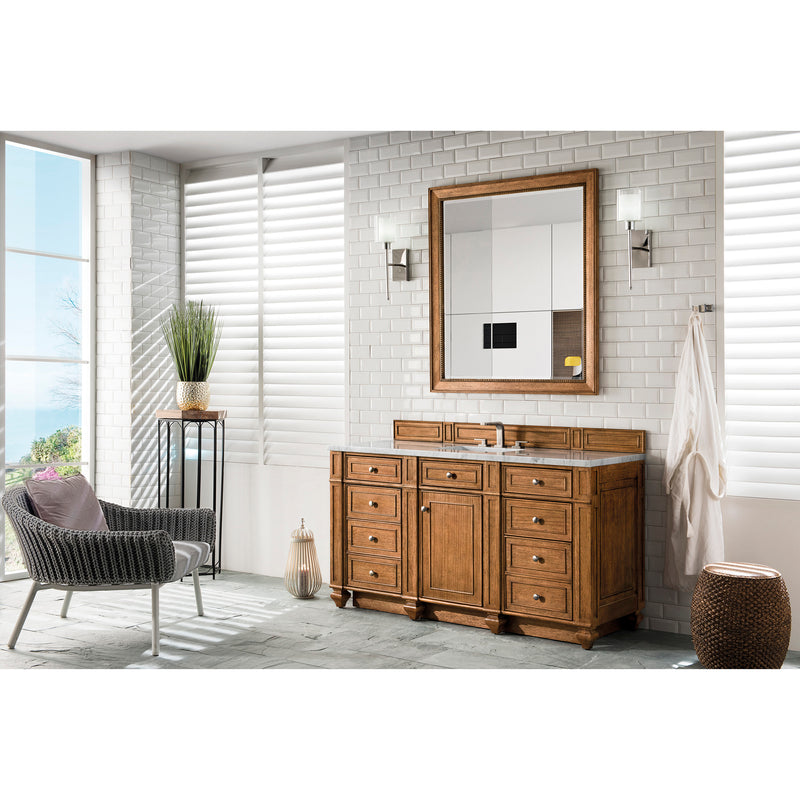 James Martin Bristol 60" Single Vanity Saddle Brown with 3 cm Carrara Marble Top 157-V60S-SBR-3CAR