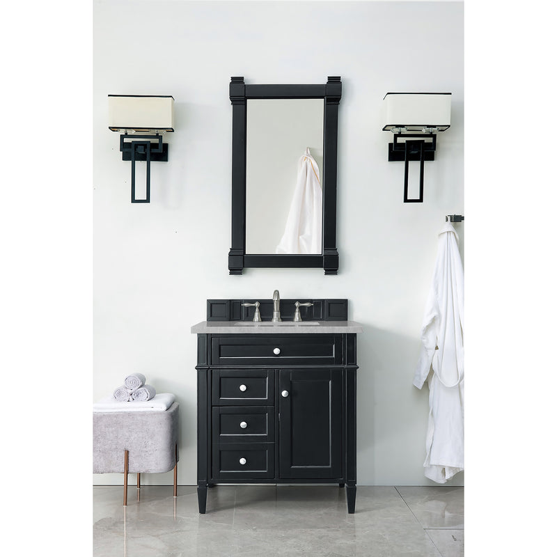 James Martin Brittany 30" Single Vanity Black Onyx with 3 cm Eternal Serena Quartz Top 650-V30-BKO-3ESR