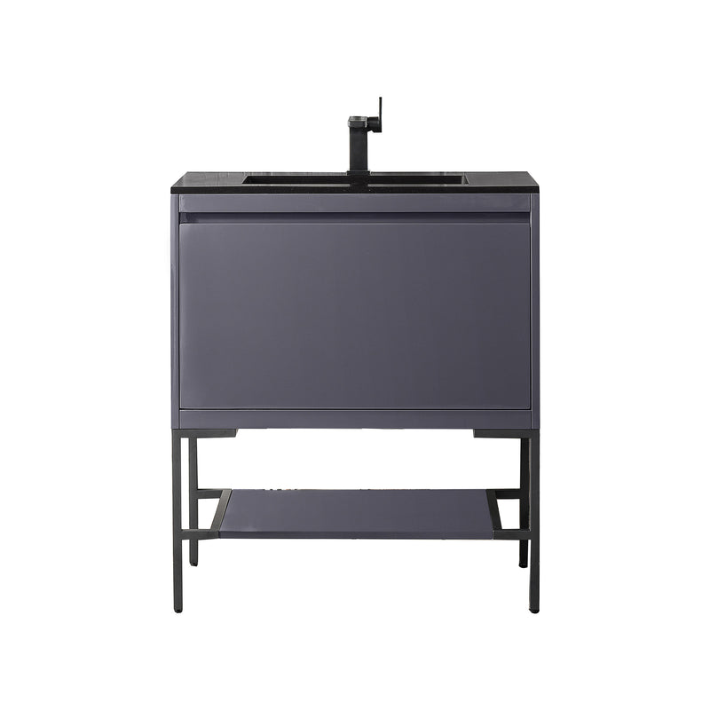 James Martin Milan 31.5" Single Vanity Cabinet Modern Grey Glossy Matte Black with Charcoal Black Composite Top 801V31.5MGGMBKCHB