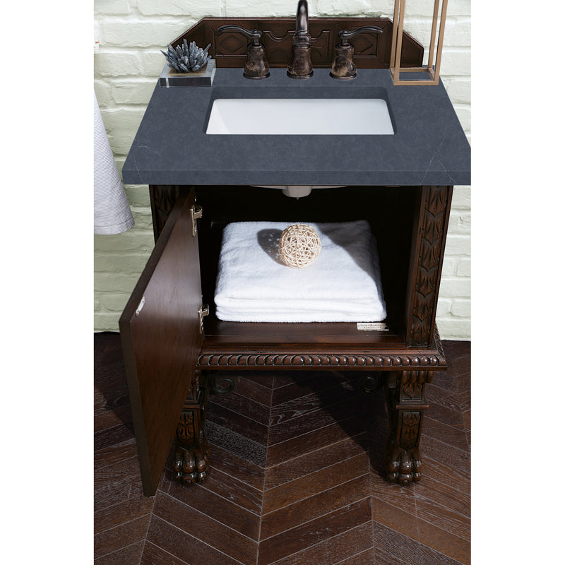 James Martin Balmoral 26" Single Vanity Cabinet Antique Walnut with 3 cm Charcoal Soapstone Quartz Top 150-V26-ANW-3CSP