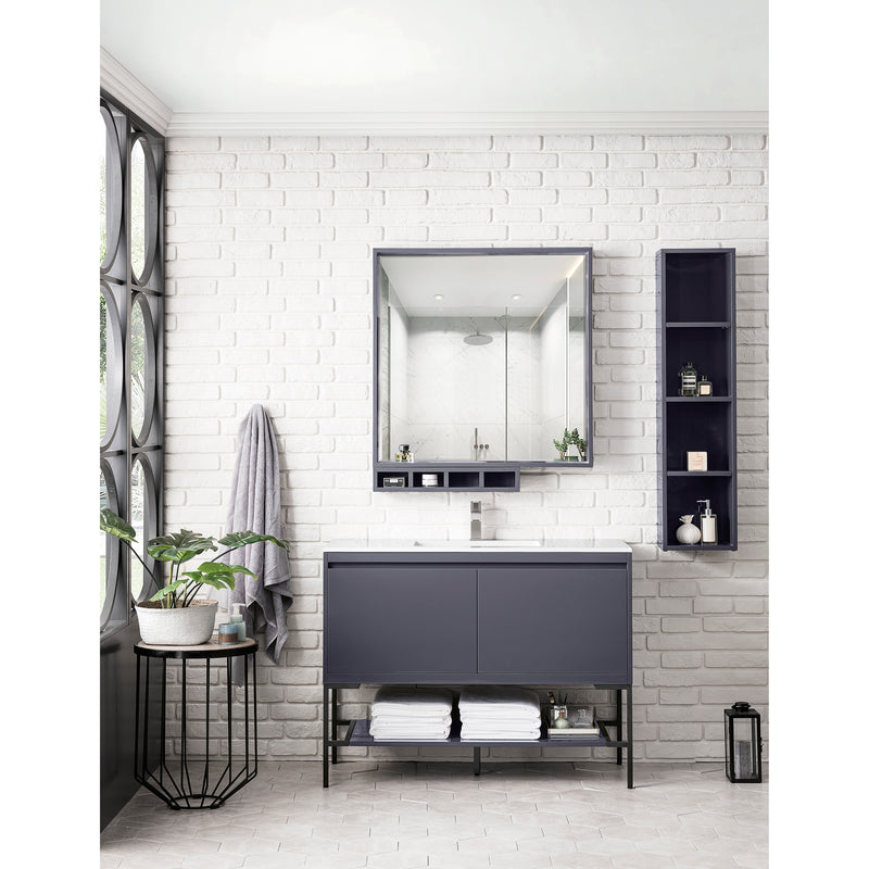 James Martin Milan 47.3" Single Vanity Cabinet Modern Gray Glossy Matte Black with Glossy White Composite Top 801V47.3MGGMBKGW