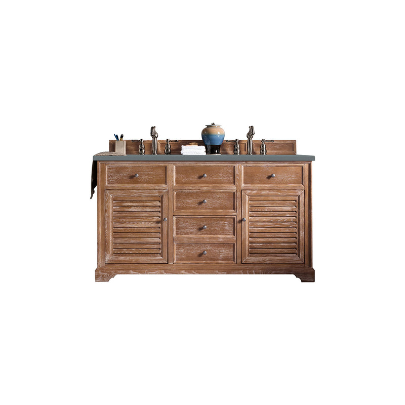 James Martin Savannah 60" Double Vanity Cabinet Driftwood with 3 cm Cala Blue Quartz Top 238-104-5611-3CBL