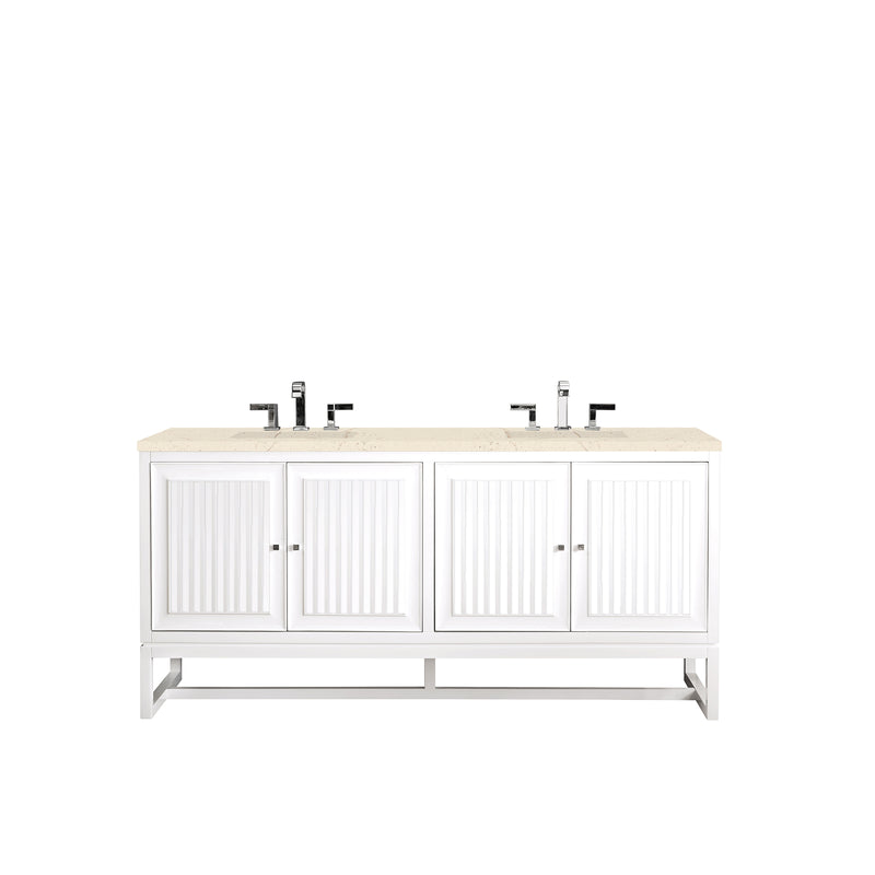 James Martin Athens 72" Double Vanity Cabinet Glossy White with 3 cm Eternal Marfil Top E645-V72-GW-3EMR