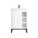 James Martin Alicante' 24" Single Vanity Cabinet Glossy White Matte Black with White Glossy Composite Countertop E110V24GWMBKWG